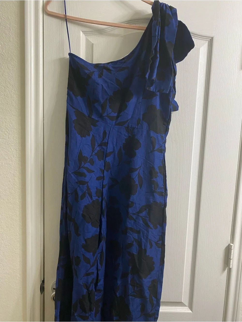 Kate Spade x Target Rose Linen Blend One Shoulder Jumpsuit Blue Black Floral 10
